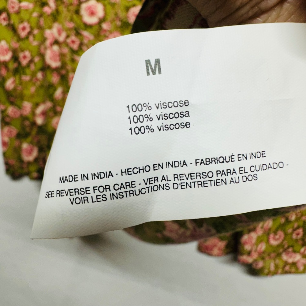 Jessica Simpson Kimono Sleeves Green Pink Chintz‎ Print Pleated Swing Top Medium - Picture 6 of 7